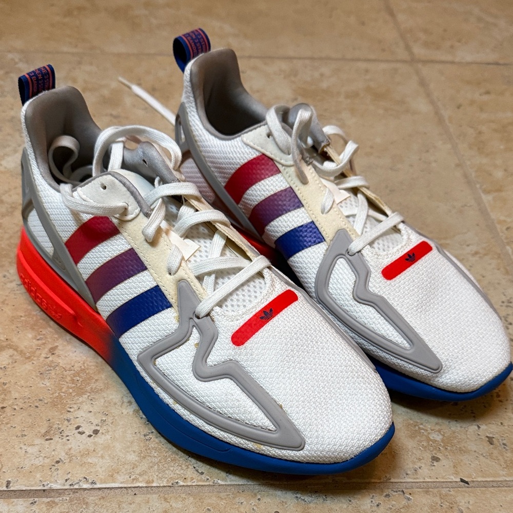 Adidas Men's White Sneakers with Red and Blue Accents